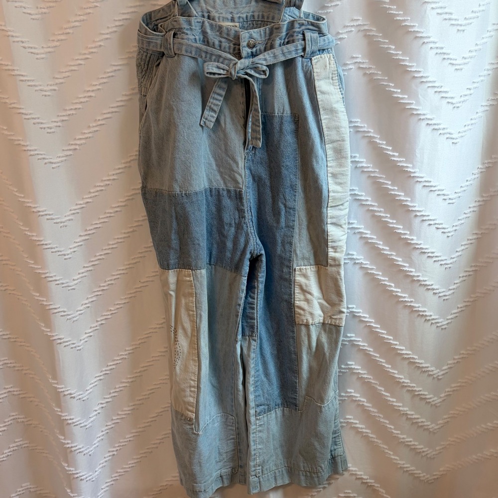 Ulla Johnson Patchwork Denim Wide Leg Overalls Blue Cotton Size 4 - Picture 2 of 9